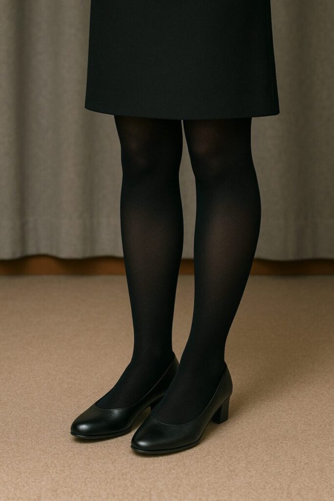 喪服を着た女性の足元