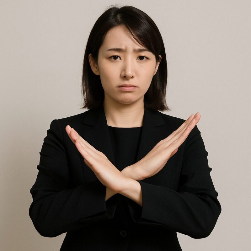NGのジェスチャーをする女性