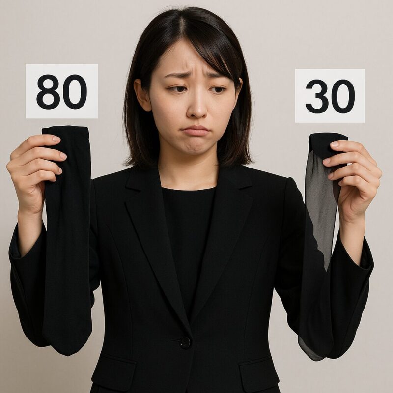 80デニールか30デニールで悩む女性